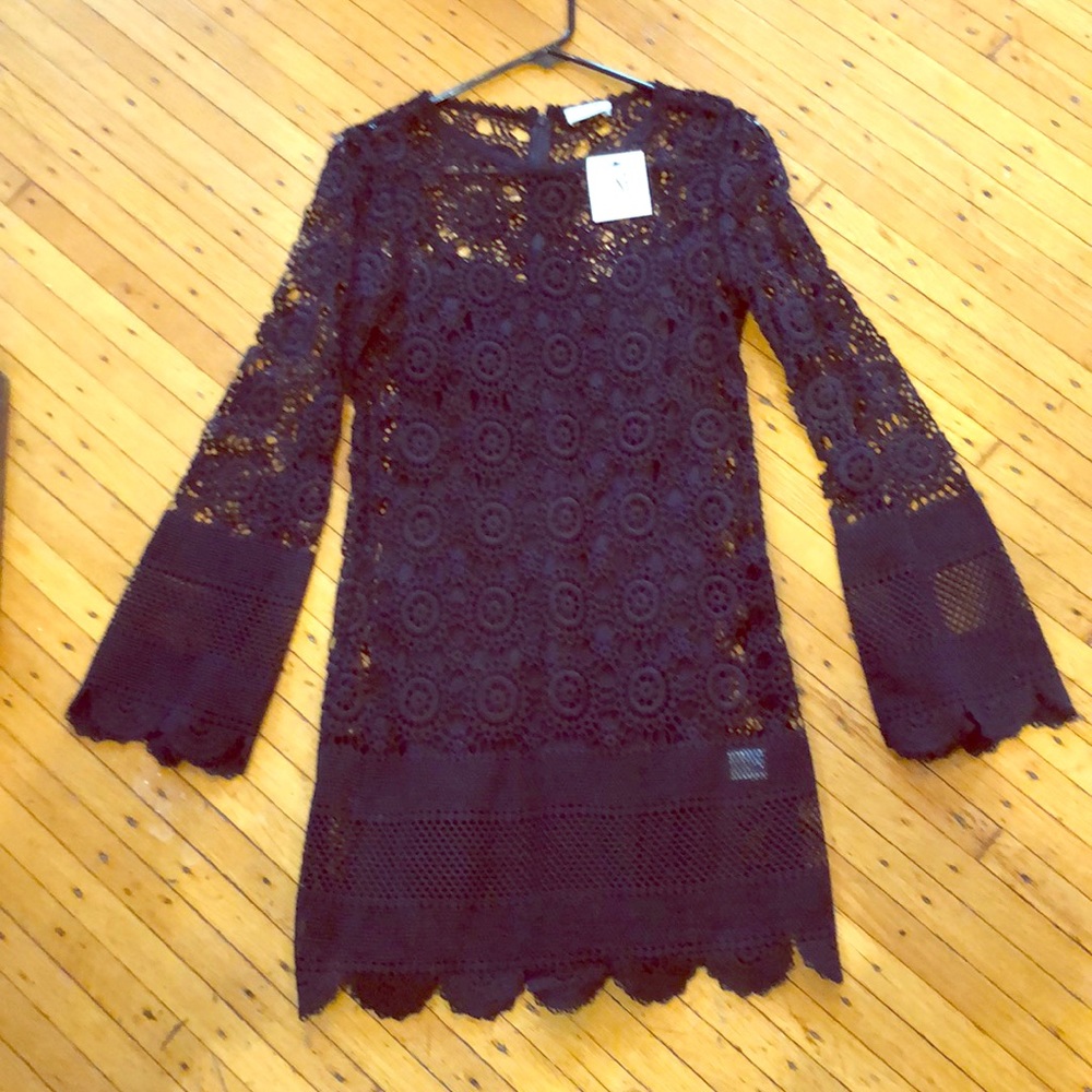 LoveShackFancy NWT black cotton lace dress w slip